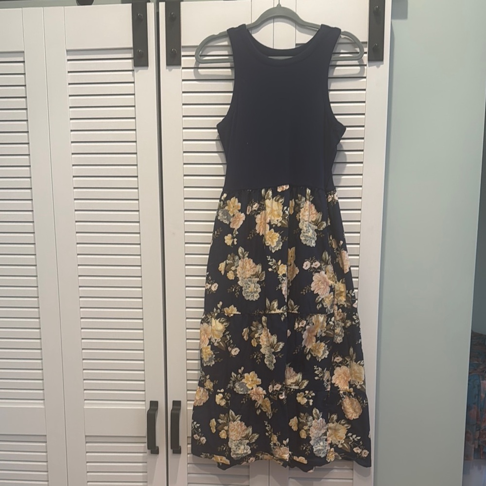 Maurices Navy Dress with Yellow and Peach Floral
